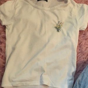 Brandy Melville embroidered white tee shirt